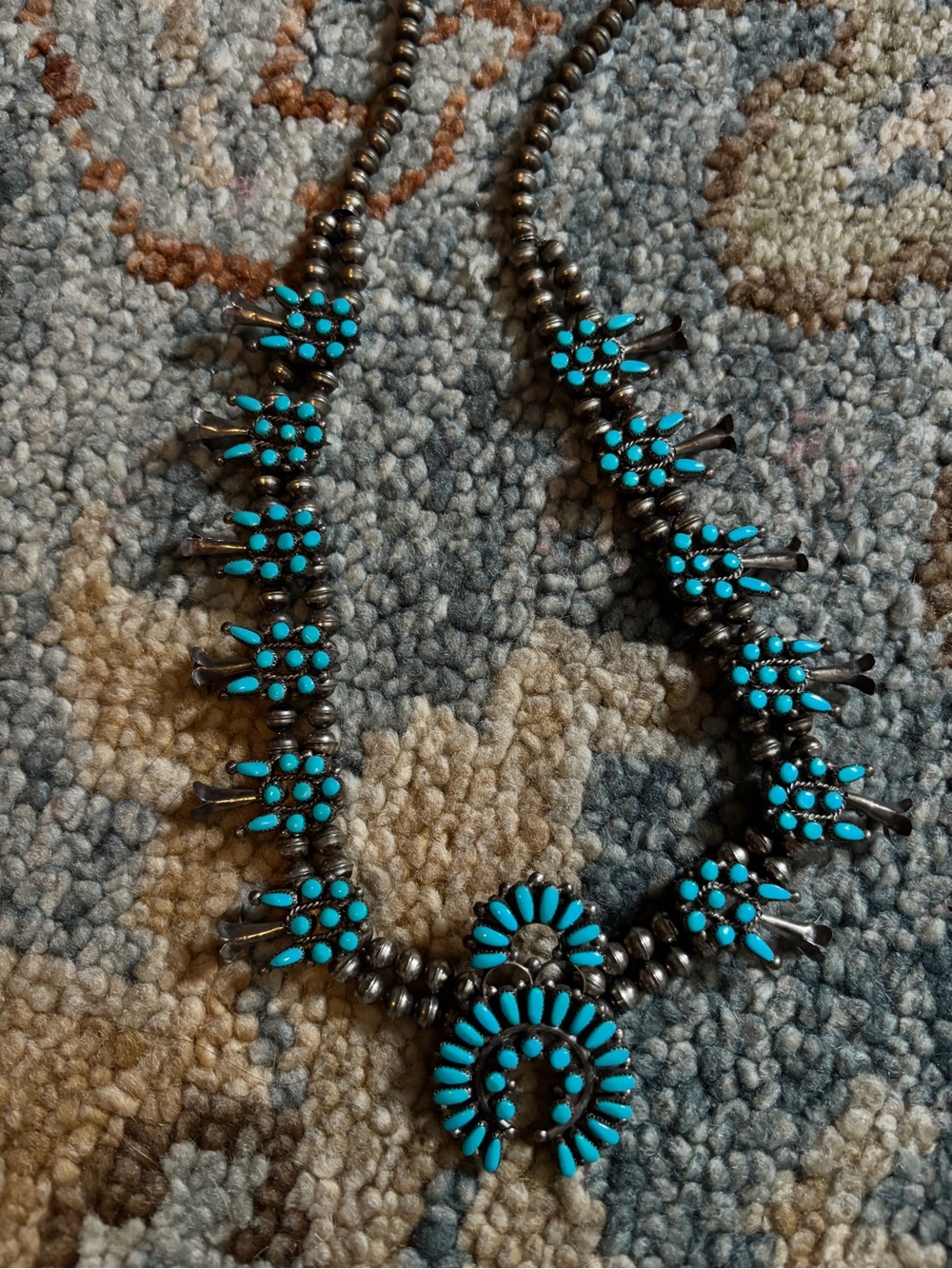 Vintage/Estate Ralph Turquoise Statement Squash Blossom Necklace - Women Jewelry - Picture 5 of 6
